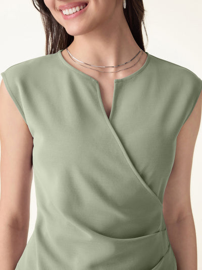 OGLmove Surplice Wide Shoulder Tucked Angled Tank Top Laurel Green XS
