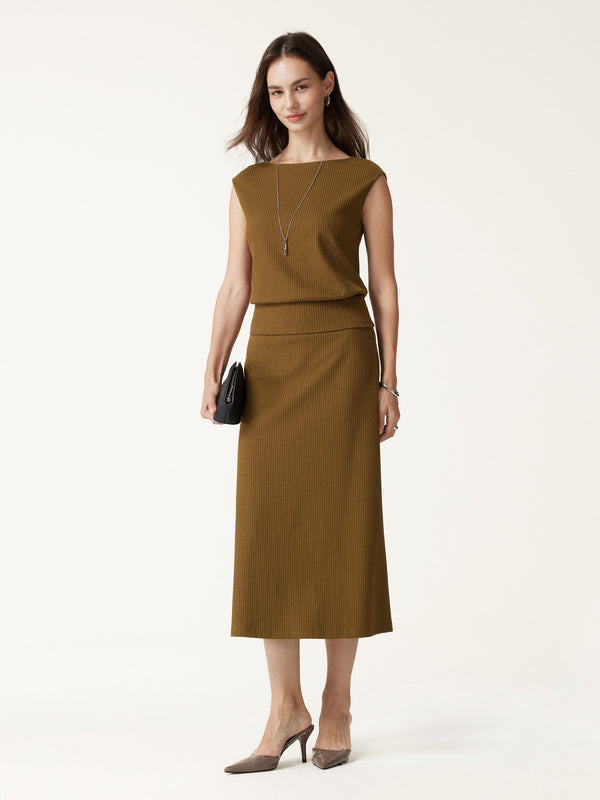 OGLmove Boatneck Sleeveless Banded Hem Top