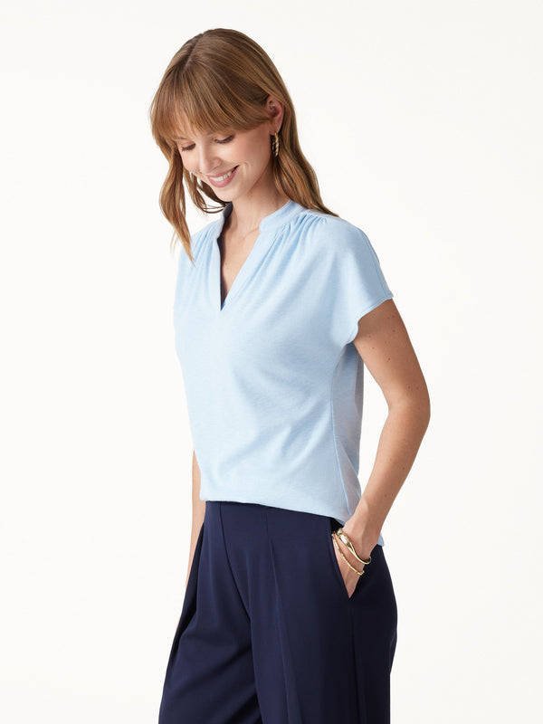 OGLmove Eco-Mousse® Collared V-Neck Short Sleeve Top Light Baby Blue XXS