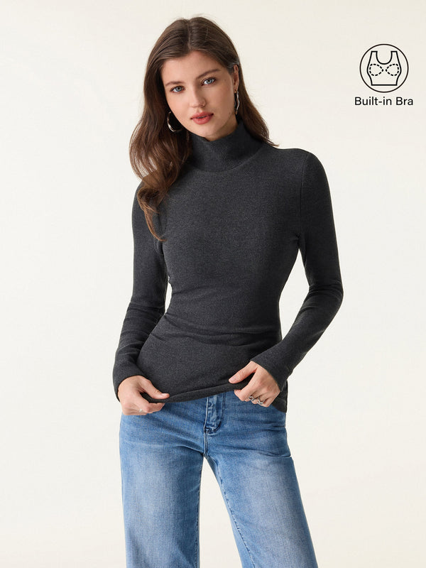 OGLmove Turtleneck Long Sleeve Bra Top Heather Black Grey XXS