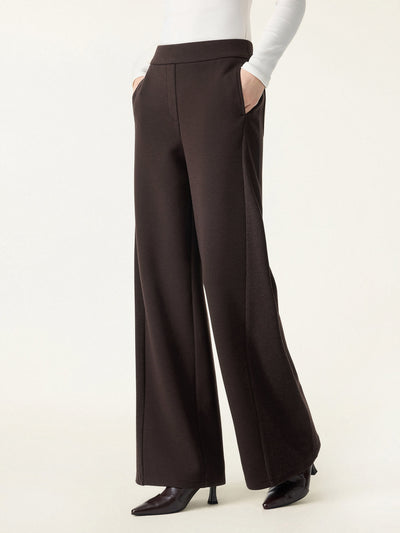 Gerippte Paneele Mid Rise Wide Leg Hose mit Taschen