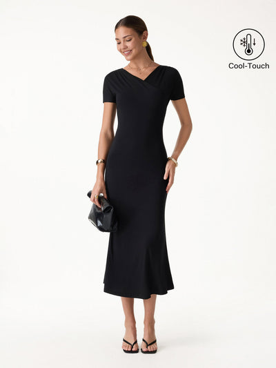 OGLmove Surplice Short Sleeve Midi Dress Black XS