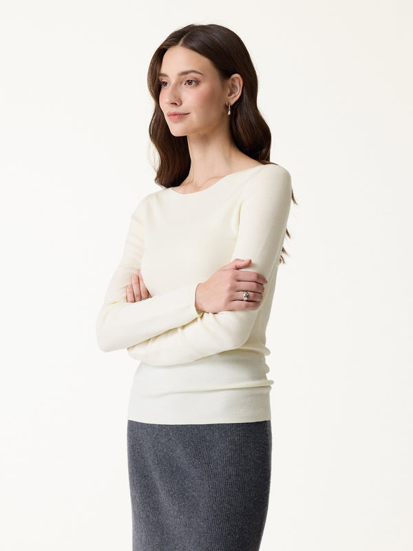 OGLmove 100% Merino Wool Fine-Gauge Boat Neck Sweater