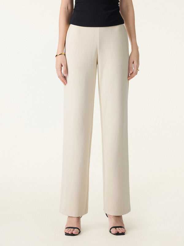 Stretch Cotton Blend Slim Straight Pull-on Pants with Pockets Regular Beige