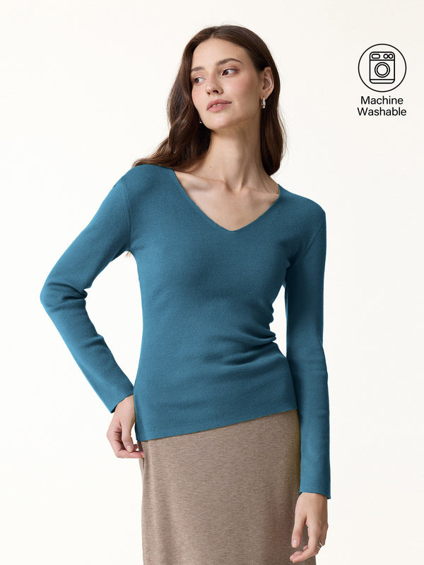 OGLmove The Everyday V-Neck Merino-Blend Sweater Nile Blue XS