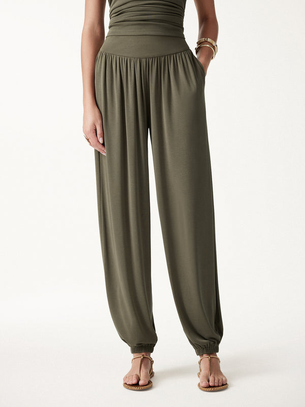 OGLmove Sandwashed Modal Ultra-Soft High Rise Balloon Pants with Pockets Regular Olive