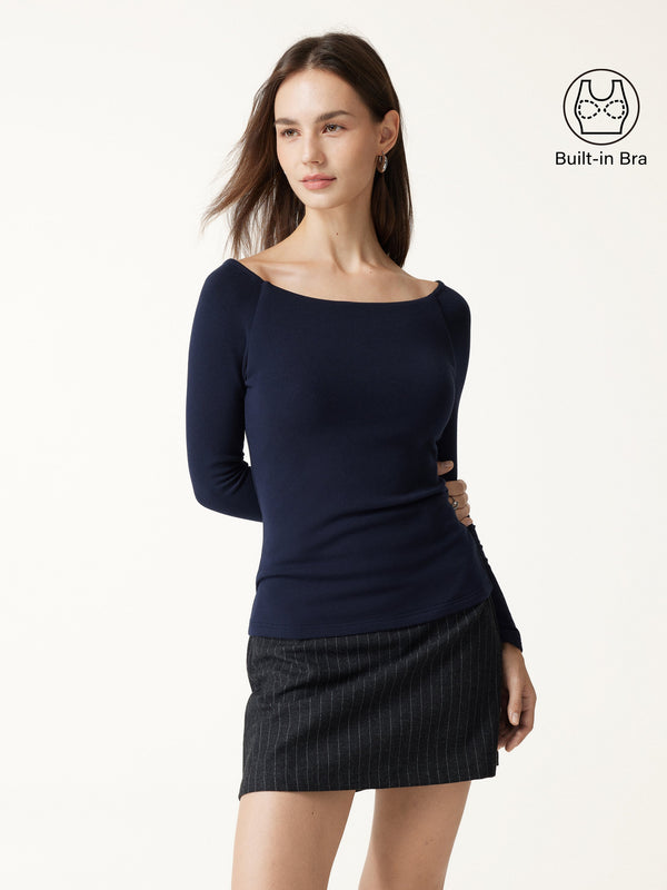 OGLmove Slash Neck Raglan Sleeve Bra Top Smoky Navy XXS