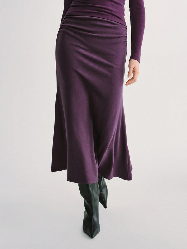 OGLmove Prowarm Mid-Rise Ruched Flared Midi Skirt Deep Fig XXS