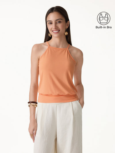 OGLmove CoolTouch High Square Neck Banded Hem Bra Top Muskmelon Orange XS