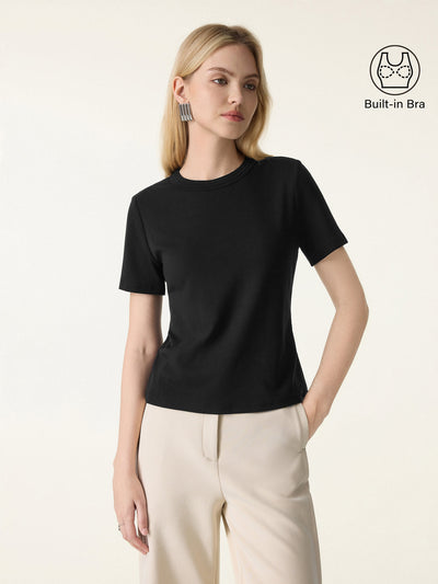 Cotton Lyocell Crew Neck Short Sleeve Top