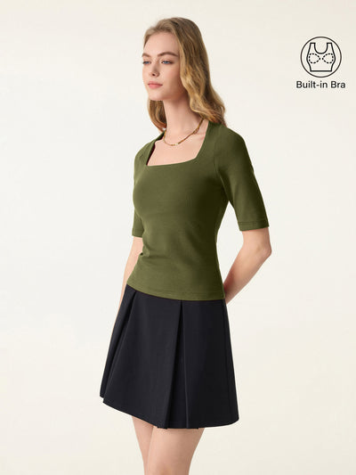 Cotton Lyocell Trapeze Neck Elbow Sleeve Brami