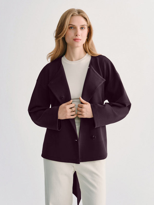 OGLmove Bamboo-Blend Round Neck Long Sleeve Belted Jacket with Pockets Purple Gloam XXS