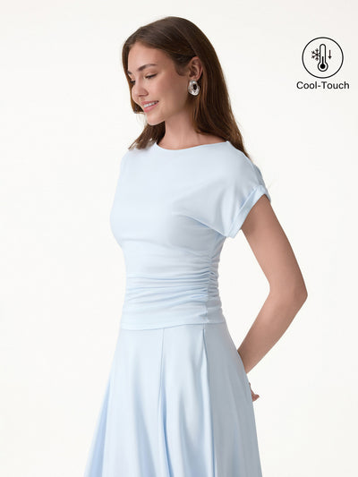 OGLmove CoolTouch Round Neck Ruched Tee Blue Air XS