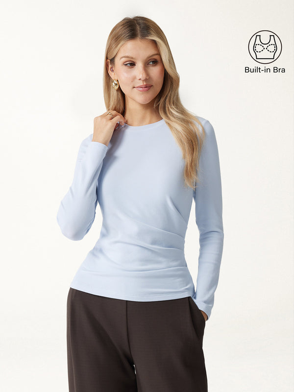 OGLmove ProWarm Crew Neck Long Sleeve Side-Tuck Built-In Bra Top 3.0 Blue Air XXS
