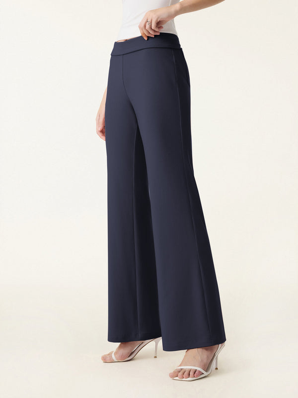 Lyocell Wool Low Rise Pull-on Flared Pants Regular Smoky Navy