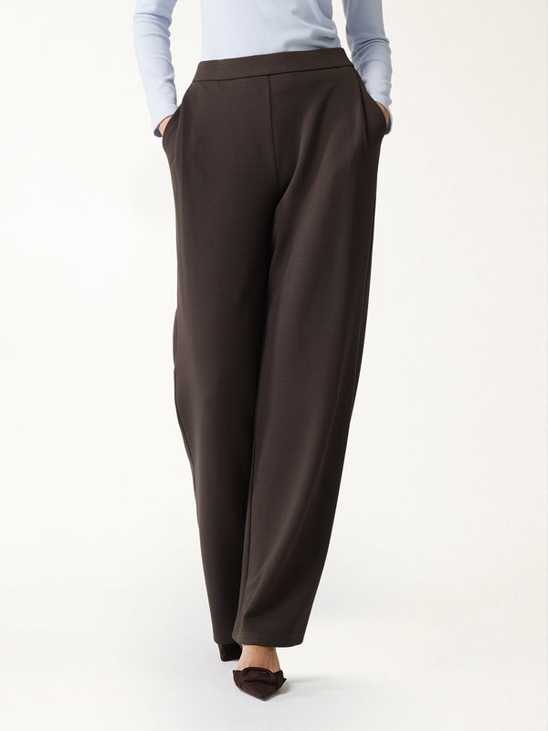OGLmove Bamboo Piqué High-Rise Wide-Leg Tuck Pants with Pockets Regular Black Chocolate Brown