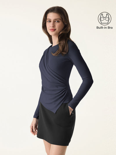 Asymmetrical Angled Hem Long Sleeve Brami Smoky Navy XS