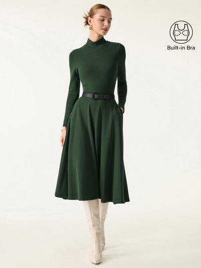 Vestito Midi ProWarm con Collo Alto e Tasche