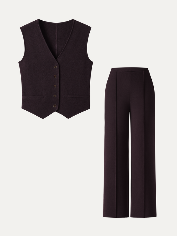 OGLmove 2Pcs Set Friendly Sleeveless Cropped Vest & Mid-Rise Pintuck Pants with Pockets