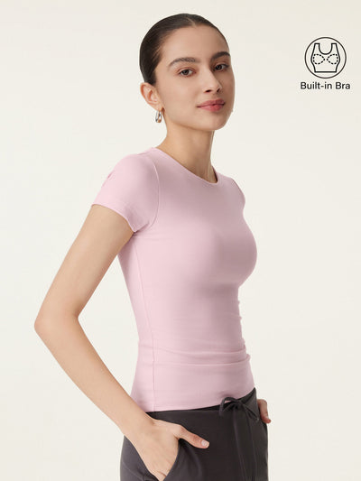 OGLmove Crewneck Slimming Short Sleeve New Airy Bra Top Light Pink XS