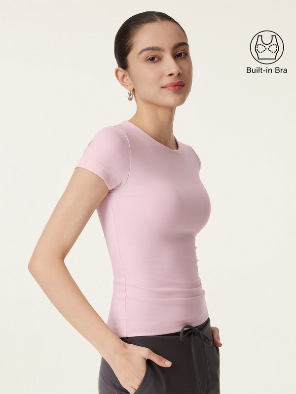 OGLmove Crewneck Slimming Short Sleeve New Airy Bra Top Light Pink XS