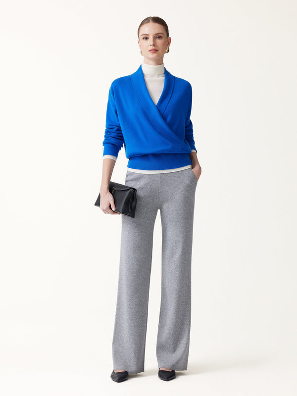 OGLmove Merino Wool Blend Cross Shawl Collar Banded Sweater