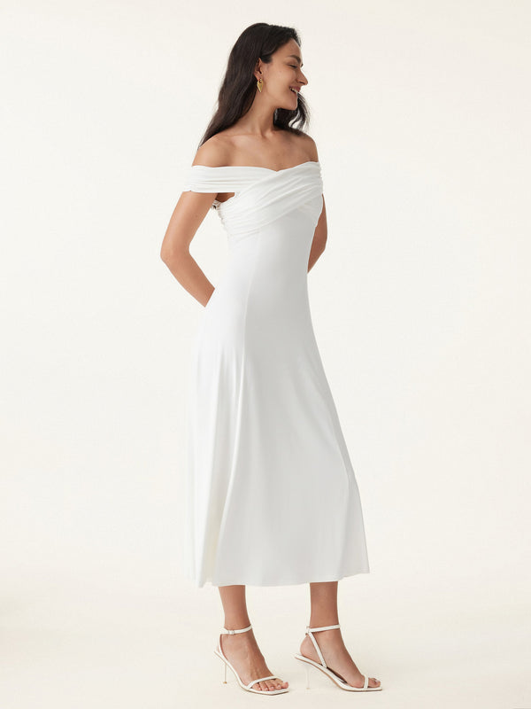 OGLmove Flowy Criss Cross Off-shoulder Midi Bra Dress
