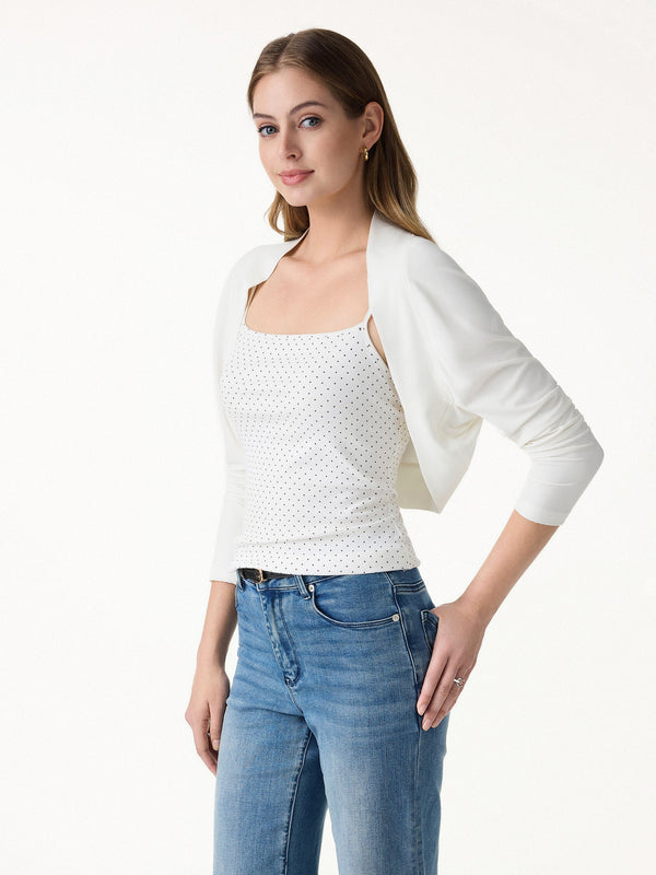 Bamboo Blend Breathable Summer Cropped Shrug Cardigan White XS