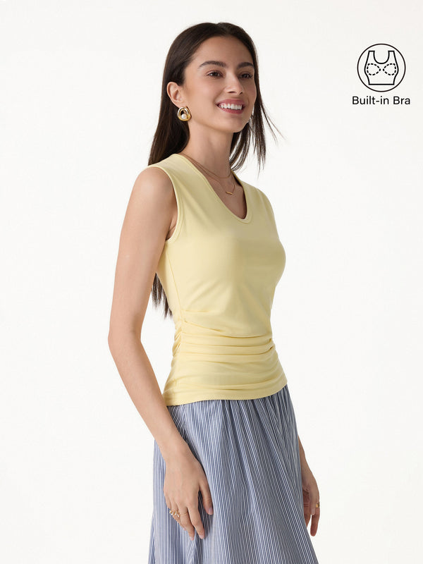 OGLmove U-Neck Tucked Sleeveless Bra Top Butter Yellow XS