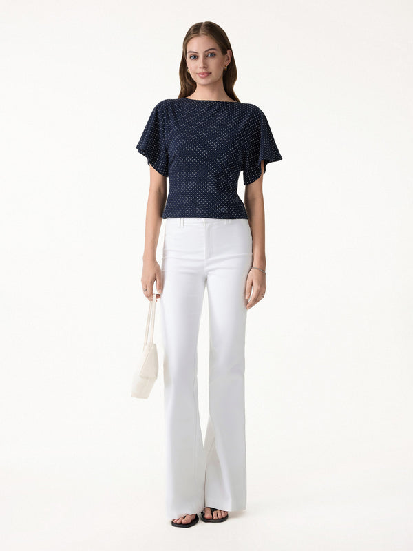 OGLmove Soft Stretch Cotton Boatneck Flutter Sleeves Polka Dot Top Limited Edition