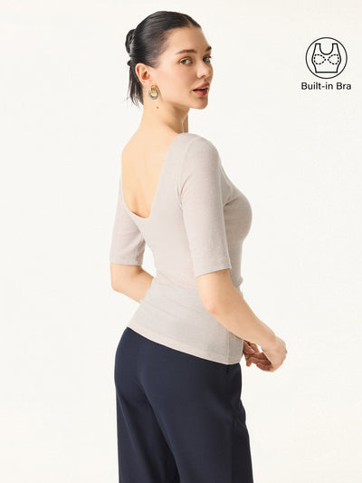 Essentiel lyocell cashmere bådhals brami med albuelange ærmer