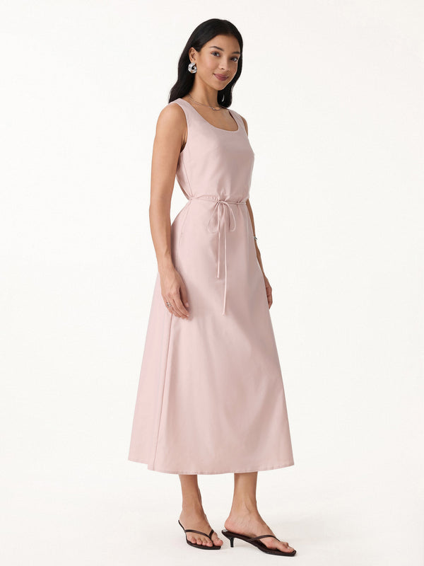 OGLmove Linen Blend U-Neck Maxi Dress with Pockets