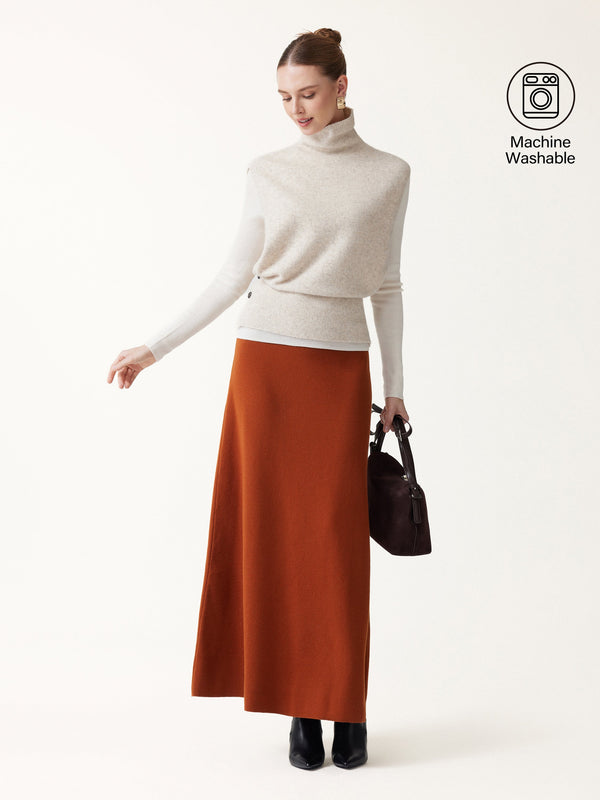OGLmove Merino Wool Blend Drapey High-Rise A-Line Midi Skirt Rust Orange XS