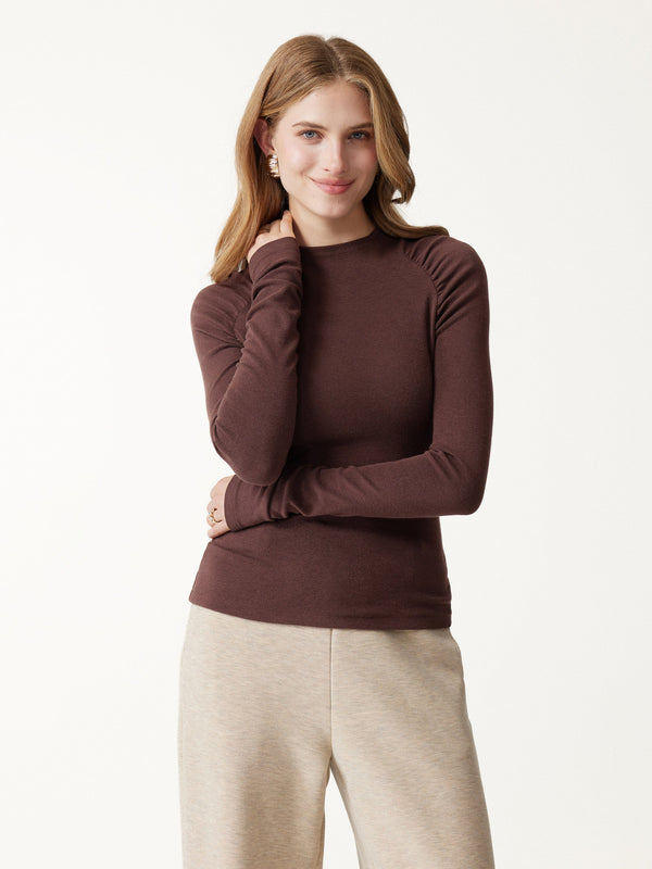 OGLmove LiteWarm Mock Neck Long Sleeve Ruched Top Deep Maroon Brown XXS