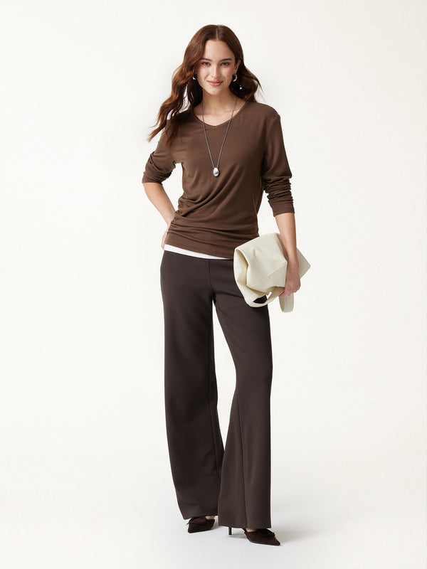 OGLmove LiteWarm V-Neck Long Sleeve Ruched Top Brunette Brown XXS