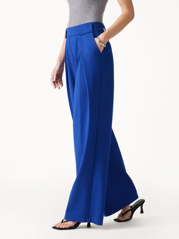 OGLmove Ponte Mid-Rise Wide-Leg Tuck Pants with Pockets Regular Ultramarine Blue